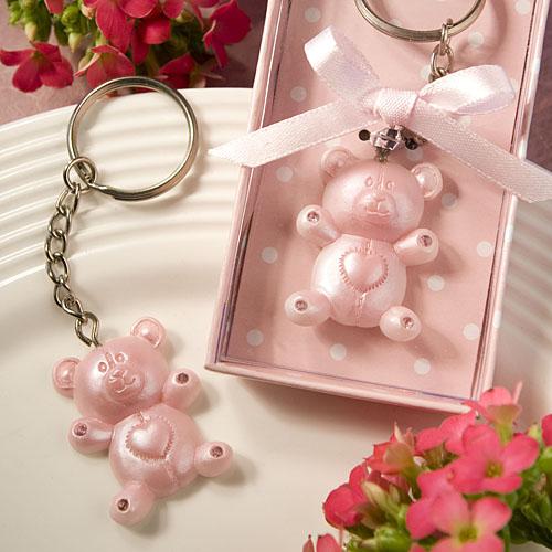 Gender Reveal Baby Shower Ideas PINK TEDDY BEAR DESIGN FAVOR SAVER KEY CHAINS