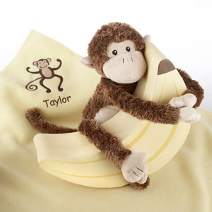 Plush "Monkey Magoo and Blankie Too!" in Keepsake Banana Gift Box (Personalization Available) wedding favors