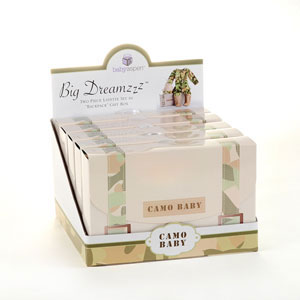 "Big Dreamzzz" Baby Camo Two-Piece Layette Set in "Backpack" Gift Box wedding favors