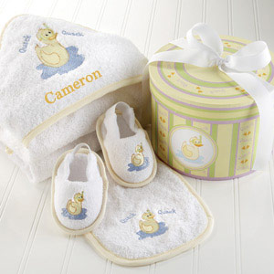 "Dilly the Duck" Four-Piece Bath Time Gift Set in Decorative Hat Box wedding favors