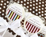 "Something Sweet" Dots and Stripes Personalized Lollipop Favors baby favors