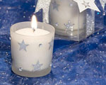 White Frosted Glass Holder With Sparkling Silver Stars baby favors