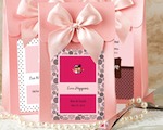 Pink "Delivered With Love" Boxes From The Personalized Expressions Collection baby favors