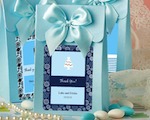 Blue "Delivered With Love" Boxes From The Personalized Expressions Collection baby favors