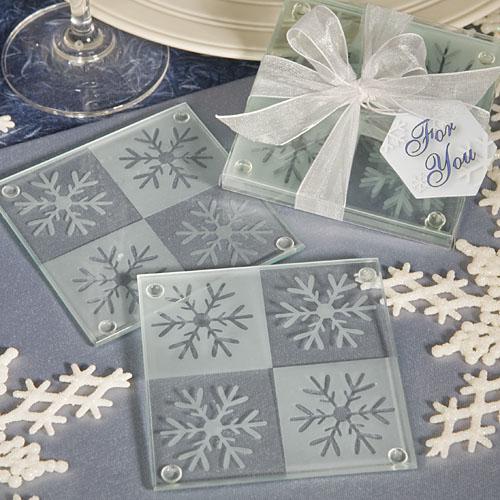 Lustrous Snowflake Glass Coaster Set wedding favors