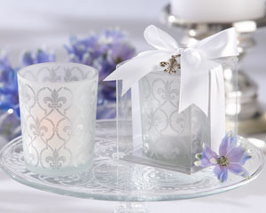 "Fleur-de-lis" Frosted-Glass Tea Light Holder wedding favors