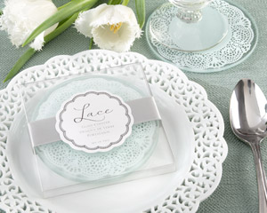 "Lace" Exquisite Frosted-Glass Coasters wedding favors
