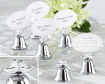 "Lovebirds" Silver-Finish Kissing Bell Place Card Holder (Set of 24) baby favors