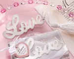"Words of Love" Silver-Finish Bookmark with Elegant White-Silk Tassel baby favors