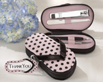 "Pink Polka Flip Flop" Four Piece Pedicure Set with Matching "Thank you" Tag baby favors