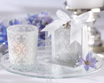 "Fleur-de-lis" Frosted-Glass Tea Light Holder baby favors