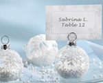 "Snow Flurry" Flocked Glass Ornament Place Card/Photo Holder baby favors