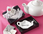"Swee-Tea" Ceramic Tea-Bag Caddy in Black & White Serving-Tray Gift Box baby favors